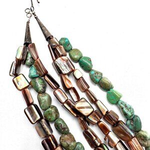 Native American Womens Necklace Sterling Silver Turquoise Shell Multi Strand